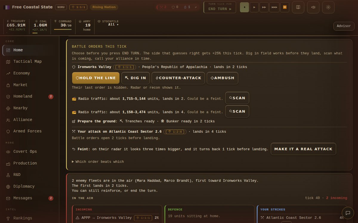 Ironfront Home on a laptop: battle orders, field works and radio traffic for a region under attack